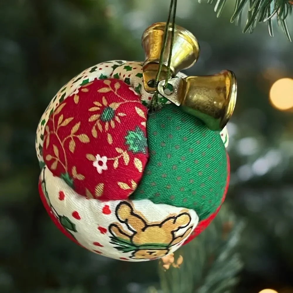 Vtg. Kimekomi Quilted Fabric Ball Rustic Country Christmas Holiday Ornament
